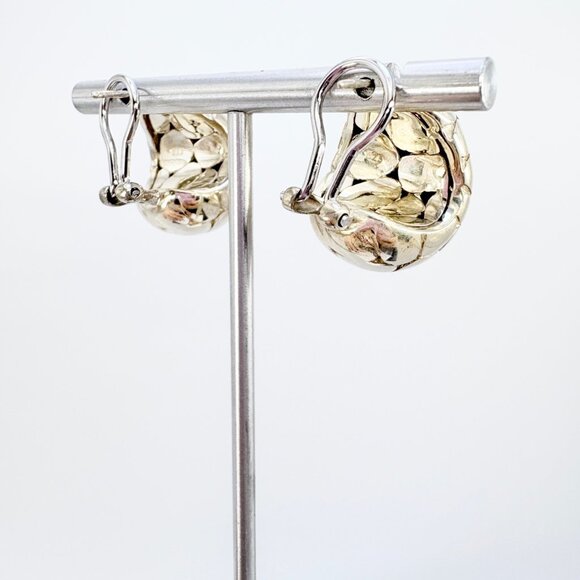 VTG Solid Sterling Silver 925 Pebble Design Textured Earrings Size 1" Length - Picture 3 of 10